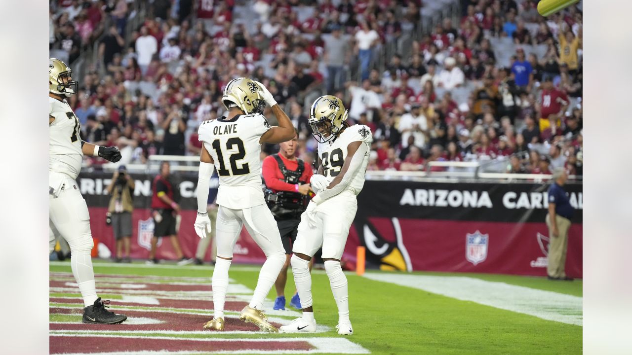 New Orleans Saints' Chris Olave (12) during the second half of an NFL  football game against the the Arizona Cardinals, Thursday, Oct. 20, 2022,  in Glendale, Ariz. (AP Photo/Darryl Webb Stock Photo - Alamy