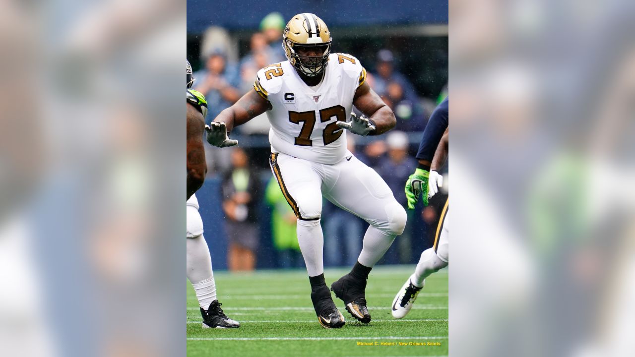 East Rutherford, New Jersey, USA. 1st Oct, 2018. New Orleans Saints  offensive tackle Terron Armstead (72) during warm ups before a game between  the New Orlean Saints and the New York Giants