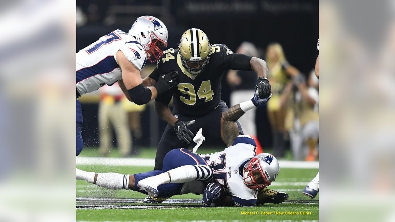 New Orleans Saints defensive end Cameron Jordan (94) in the first half of  an NFL football game against the Dallas Cowboys, in Arlington, Texas,  Thursday, Nov. 29, 2018. (AP Photo/Michael Ainsworth Stock