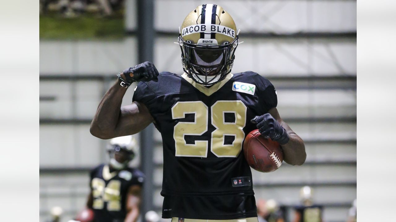 Saints practice with Jacob Blake's name on players' helmets in the