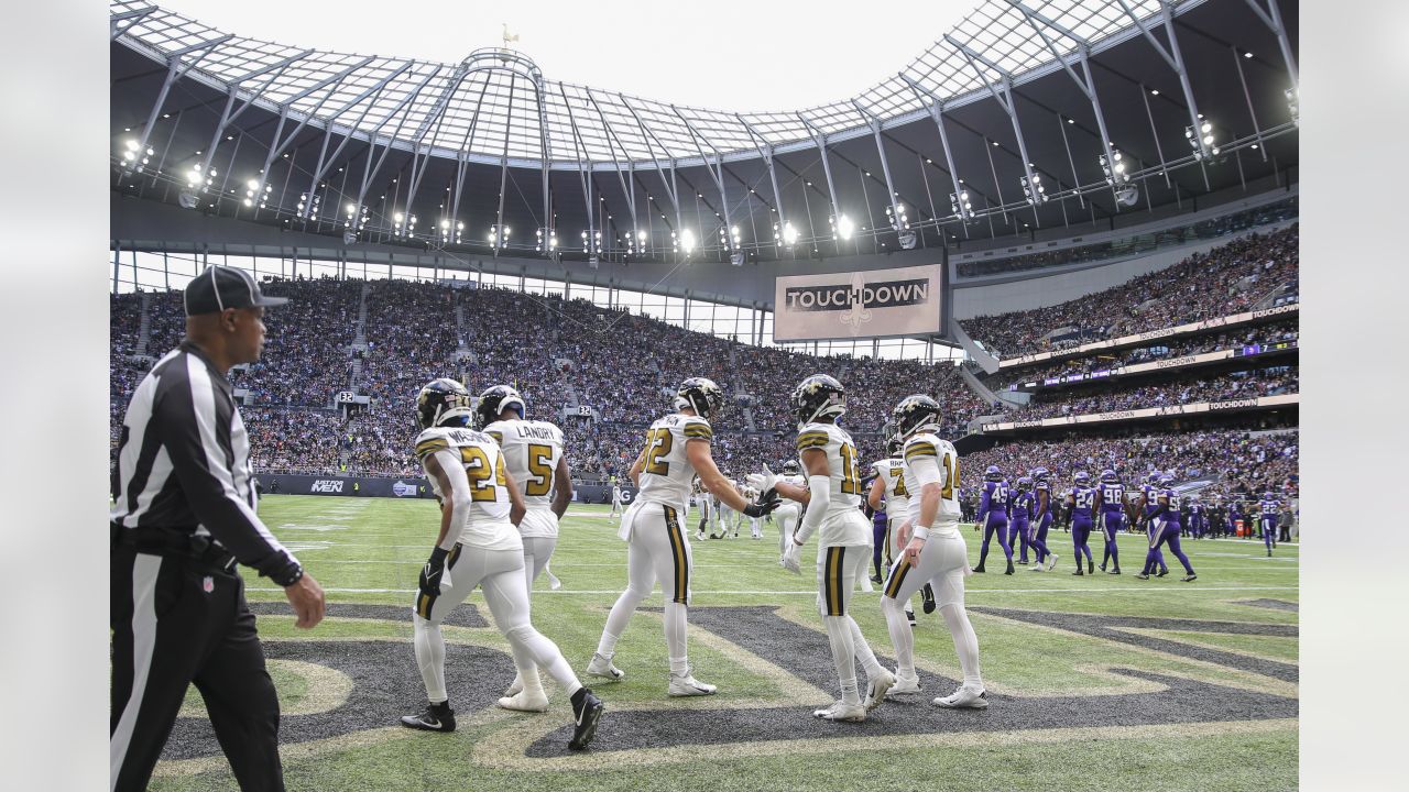 Saints end zone painted at Tottenham Hotspur Stadium ahead of Week 4 game  vs. Vikings