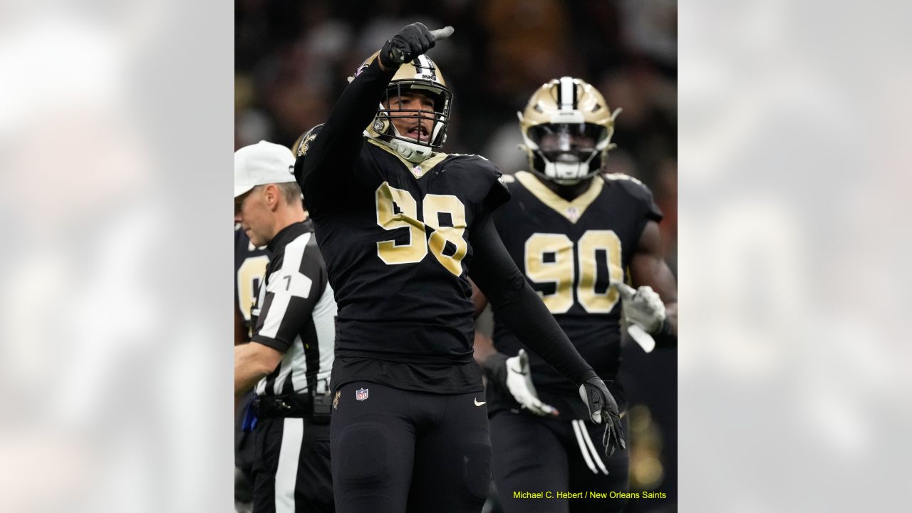 New Orleans Saints cornerback Vincent Gray (35) reacts to a play during an  NFL preseason football game against the Los Angeles Chargers, Friday, Aug.  26, 2022, in New Orleans. (AP Photo/Tyler Kaufman