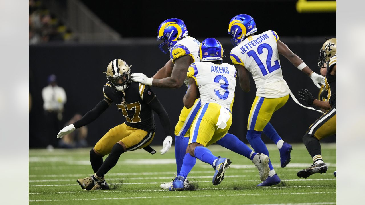 New Orleans, Louisiana, USA. 18th Dec, 2022. (left to right) New Orleans  Saints cornerback Bradley Roby celebrates intercepting the Atlanta Falcons  ball with New Orleans Saints cornerback Alontae Taylor in an NFL