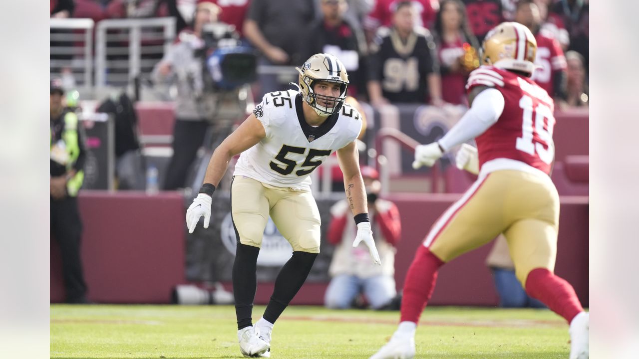 New Orleans Saints linebacker Kaden Elliss (55) in action during an NFL  football game against the New York Giants, Sunday, Oct. 3, 2021, in New  Orleans. (AP Photo/Tyler Kaufman Stock Photo - Alamy