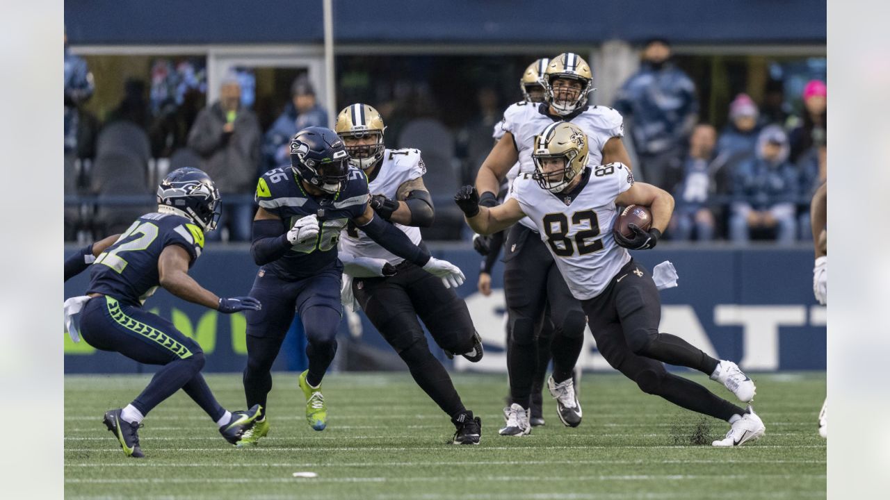 New Orleans Saints wide receiver Lil'Jordan Humphrey during an NFL football  game against the Seattle Seahawks, Monday, Oct. 25, 2021, in Seattle. The  Saints won 13-10. (AP Photo/Ben VanHouten Stock Photo - Alamy