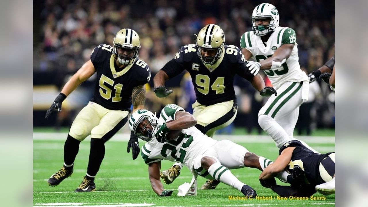 New Orleans Saints defensive end Cameron Jordan (94) in the first half of  an NFL football game against the Dallas Cowboys, in Arlington, Texas,  Thursday, Nov. 29, 2018. (AP Photo/Michael Ainsworth Stock