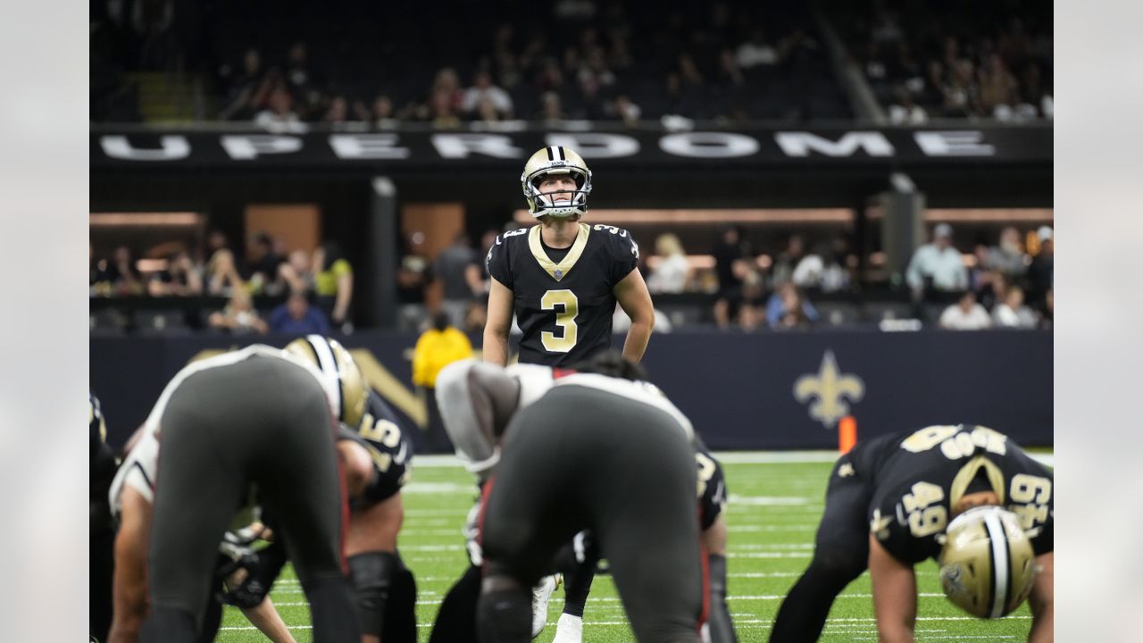 New Orleans Saints kicker Wil Lutz (3) kicks the point after touchdown  against the Baltimore Ravens during the second half of an NFL game at M&T  Bank Stadium in Baltimore, Maryland, October