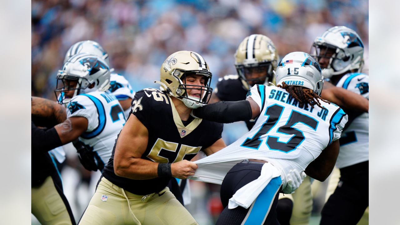 New Orleans Saints linebacker Demario Davis (56) exchanges jerseys after an  NFL football game against the Carolina Panthers in New Orleans, Sunday,  Jan. 8, 2023. (AP Photo/Gerald Herbert Stock Photo - Alamy