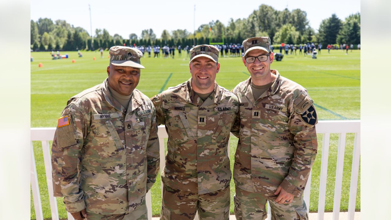 Seattle Seahawks - Lock taking time to meet with our military at practice  yesterday. Salute to service moment presented by USAA #SaluteToService