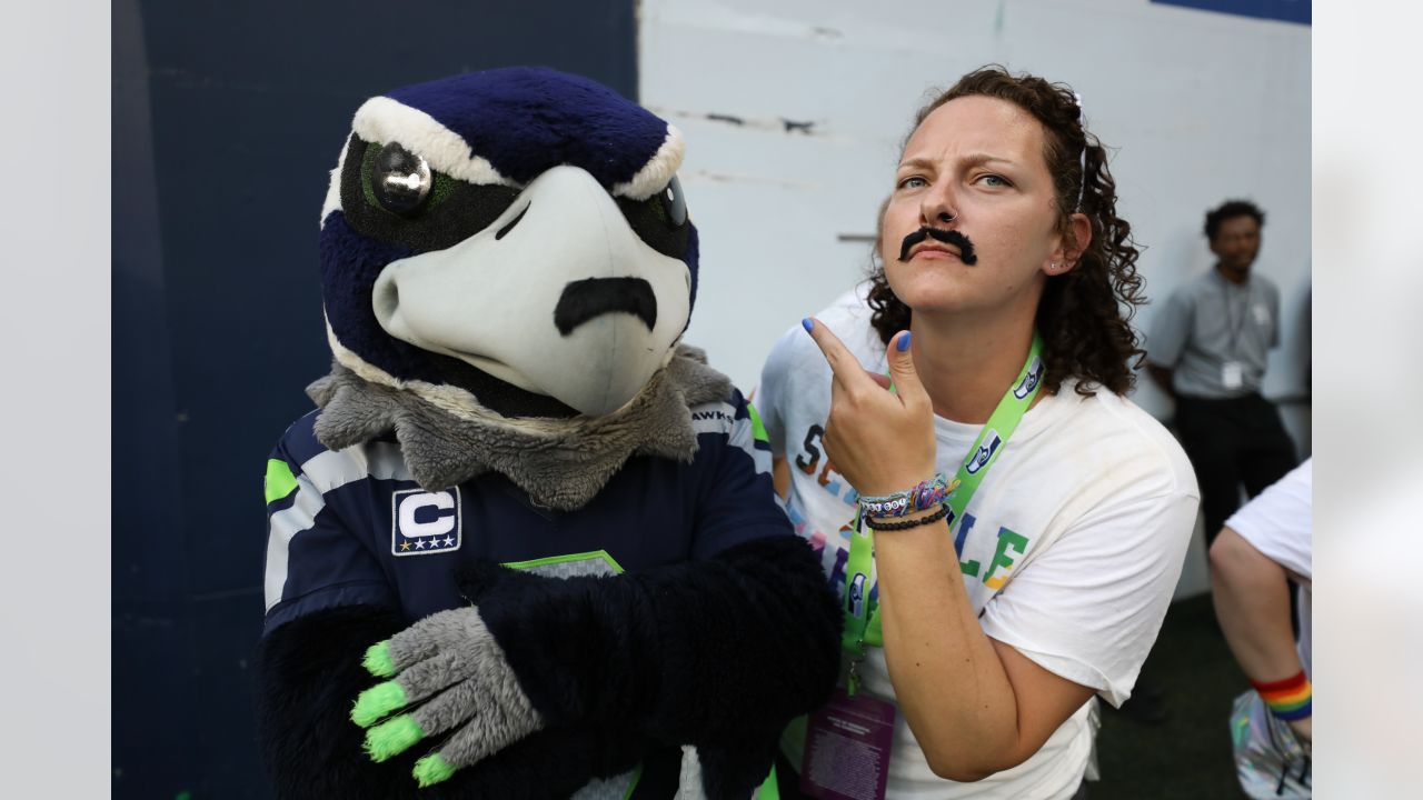 Seattle Seahawk Mascot Blitz Resting Against Editorial Stock Photo