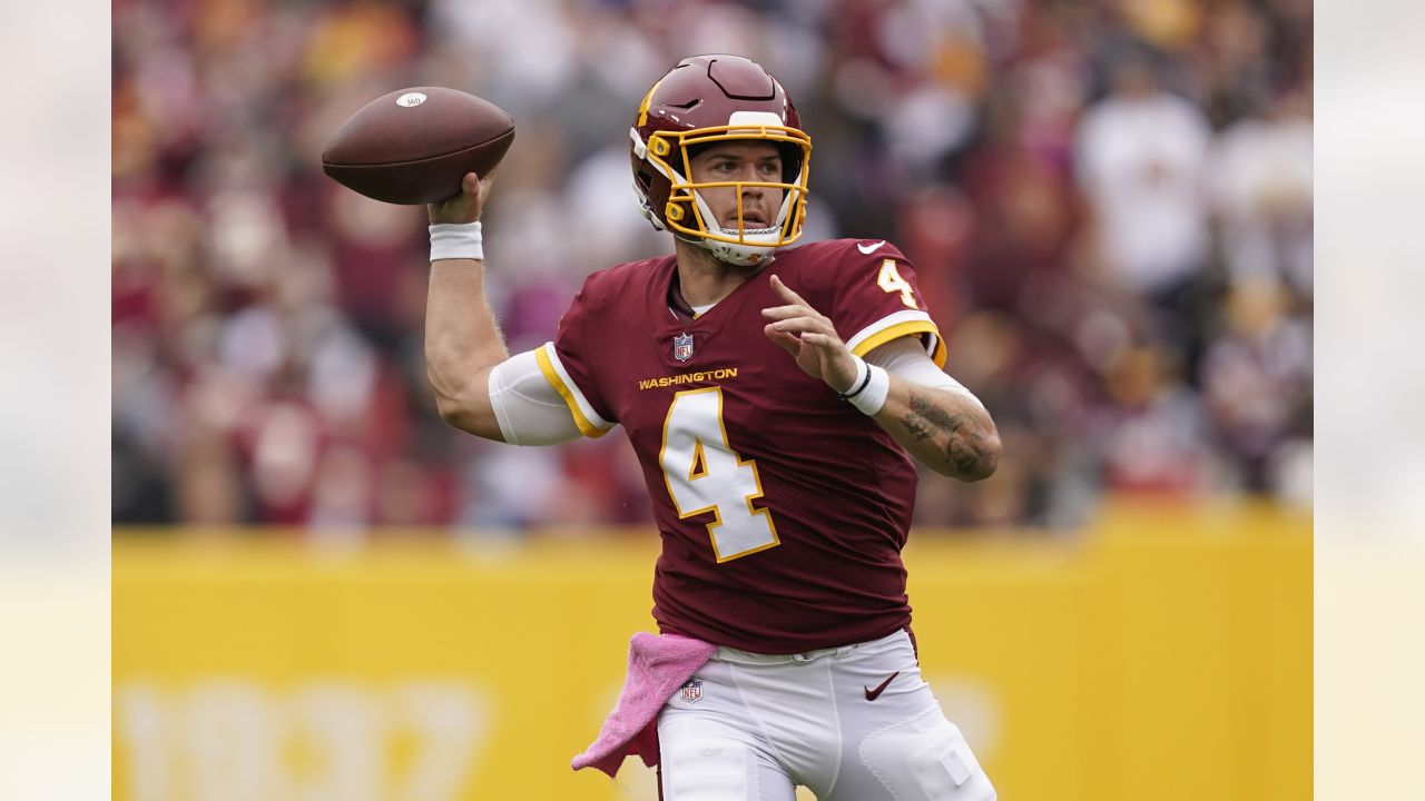 New Orleans Saints quarterback Jameis Winston drops back to pass against  the Washington Football Team in the first half of an NFL football game,  Sunday, Oct. 10, 2021, in Landover, Md. (AP