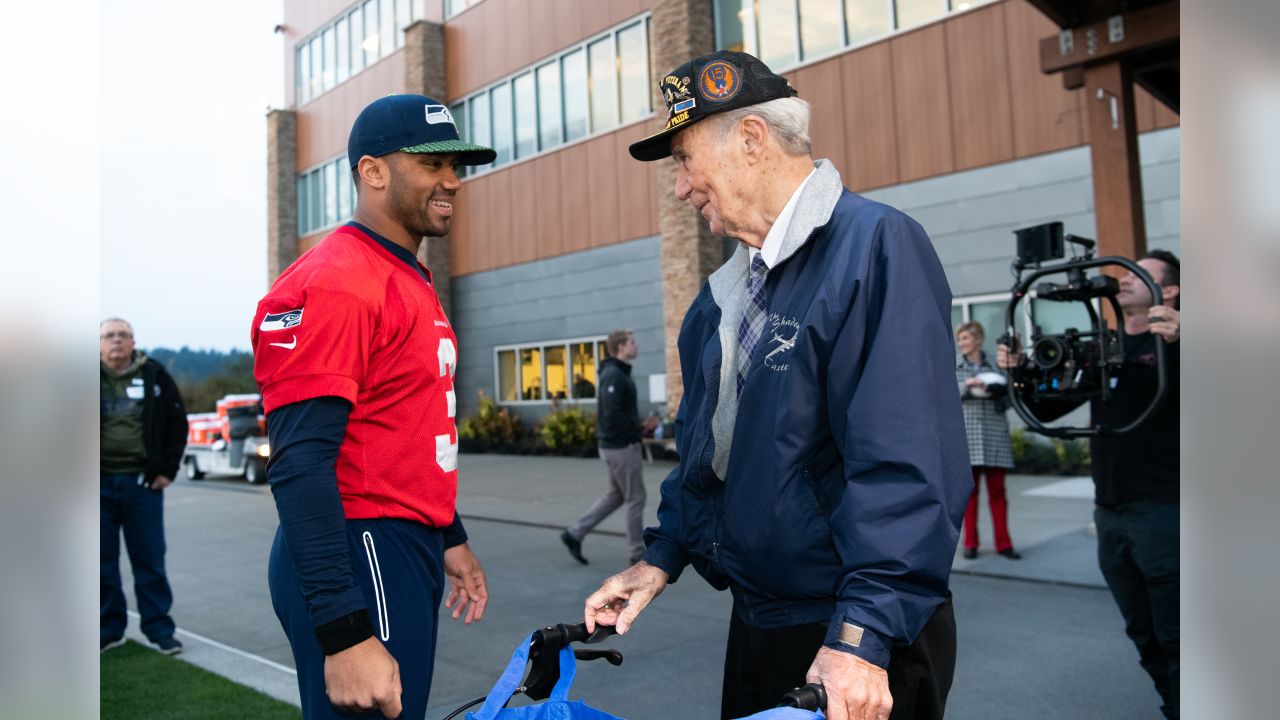 2018 Week 11: Salute To Service Game 12 Flag Raiser Art Unruh Visits  Seahawks Practice