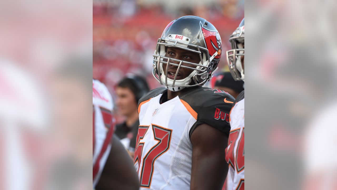 Tampa Bay Buccaneers' Noah Spence (57) lines up against the Dallas