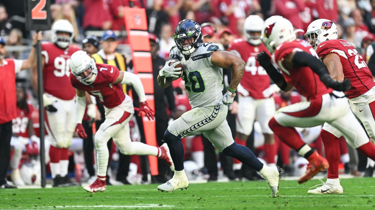 Seattle Seahawks running back Rashaad Penny (20) carries the ball during an  NFL football game against the Houston Texans, Sunday, Dec. 12, 2021, in  Houston. (AP Photo/Matt Patterson Stock Photo - Alamy