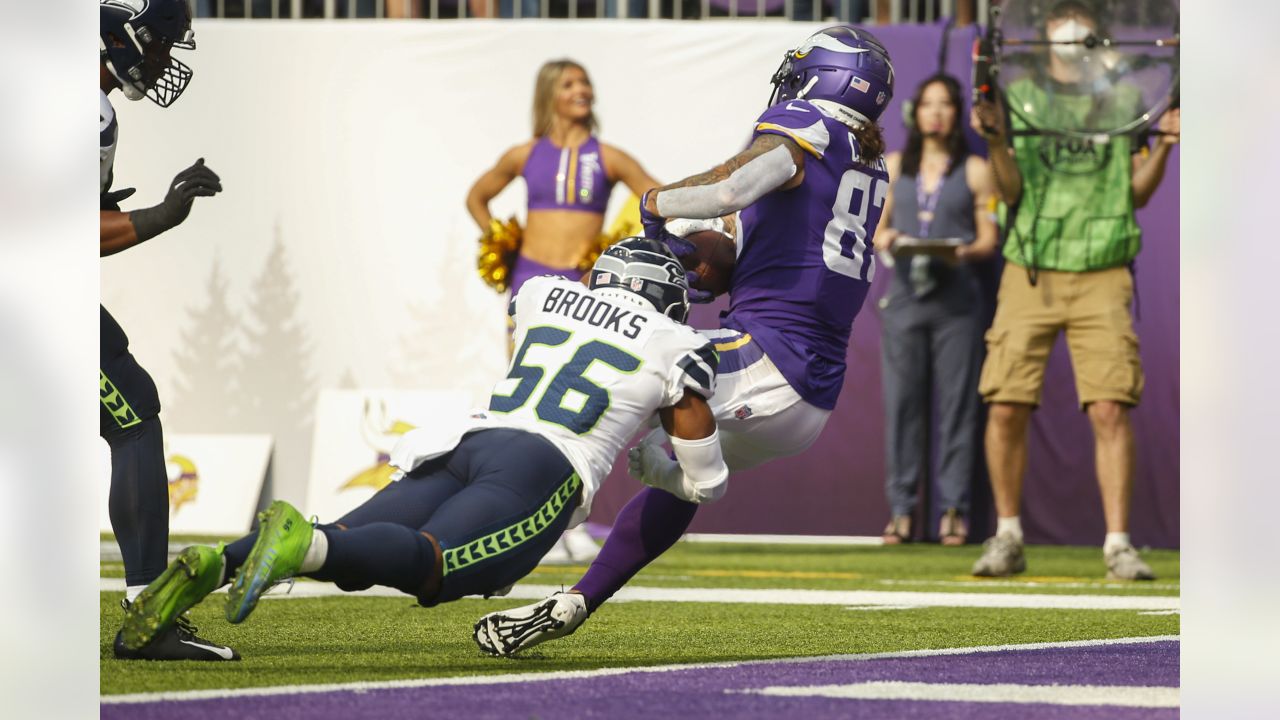 Minnesota Vikings tight end Tyler Conklin (83) is tackled by San