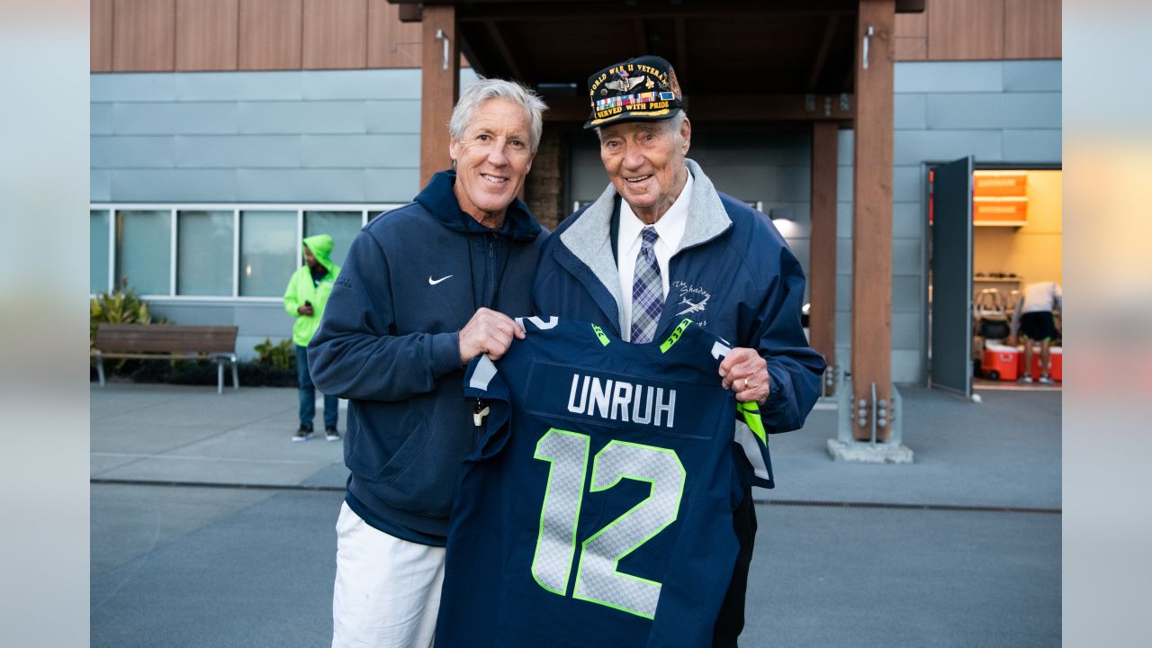 2018 Week 11: Salute To Service Game 12 Flag Raiser Art Unruh Visits  Seahawks Practice