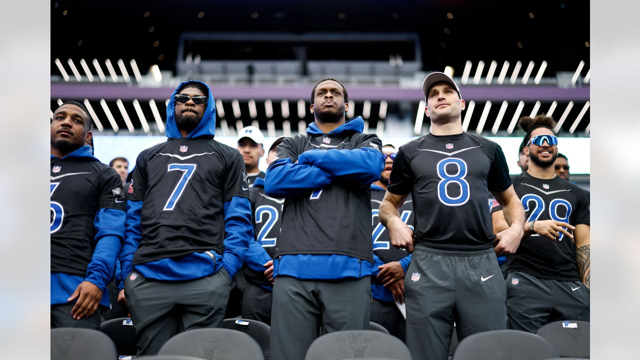 NFC quarterback Geno Smith (7) of the Seattle Seahawks runs with the ball  during the flag football event at the Pro Bowl Games, Sunday, Feb. 5, 2023,  in Las Vegas. (Doug Benc/AP