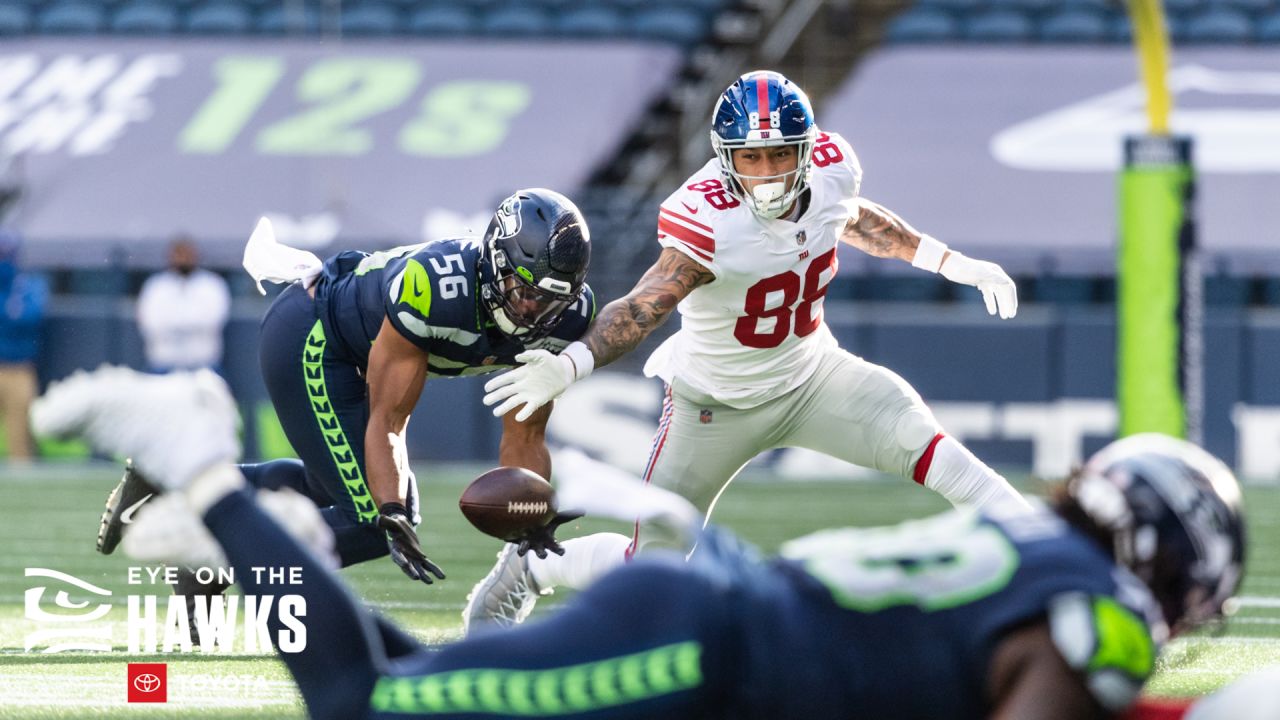 Seattle Seahawks linebacker Jordyn Brooks (56) looks downfield