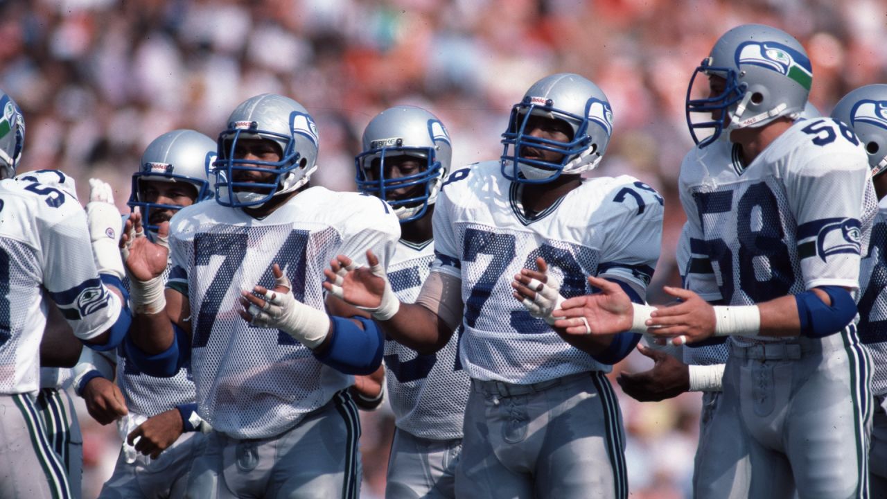 Seahawks Legends Wearing Original Seahawks Silver Helmets