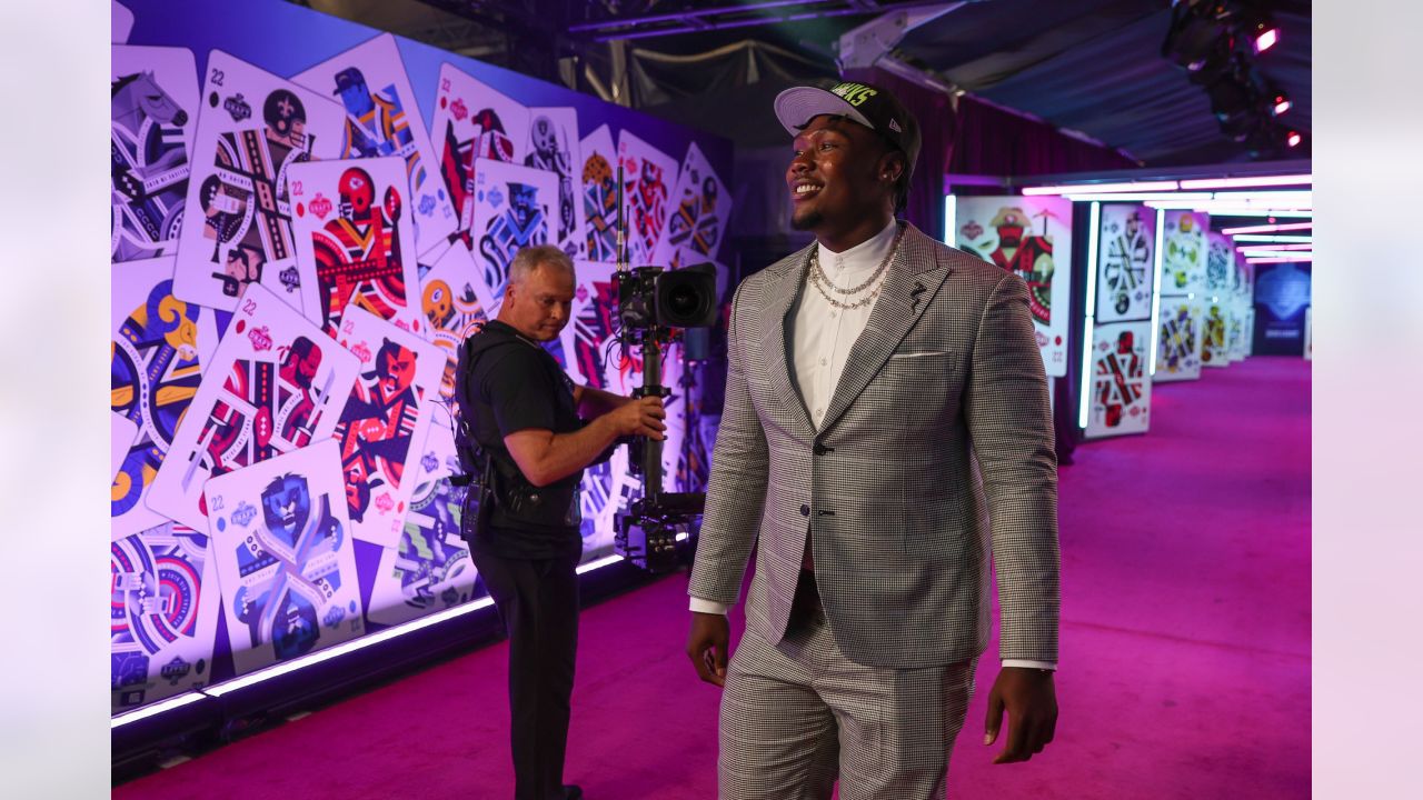 Georgia offensive tackle Jordan Davis at the NFL Red Carpet Stage on  Thursday, April 28, 2022, …