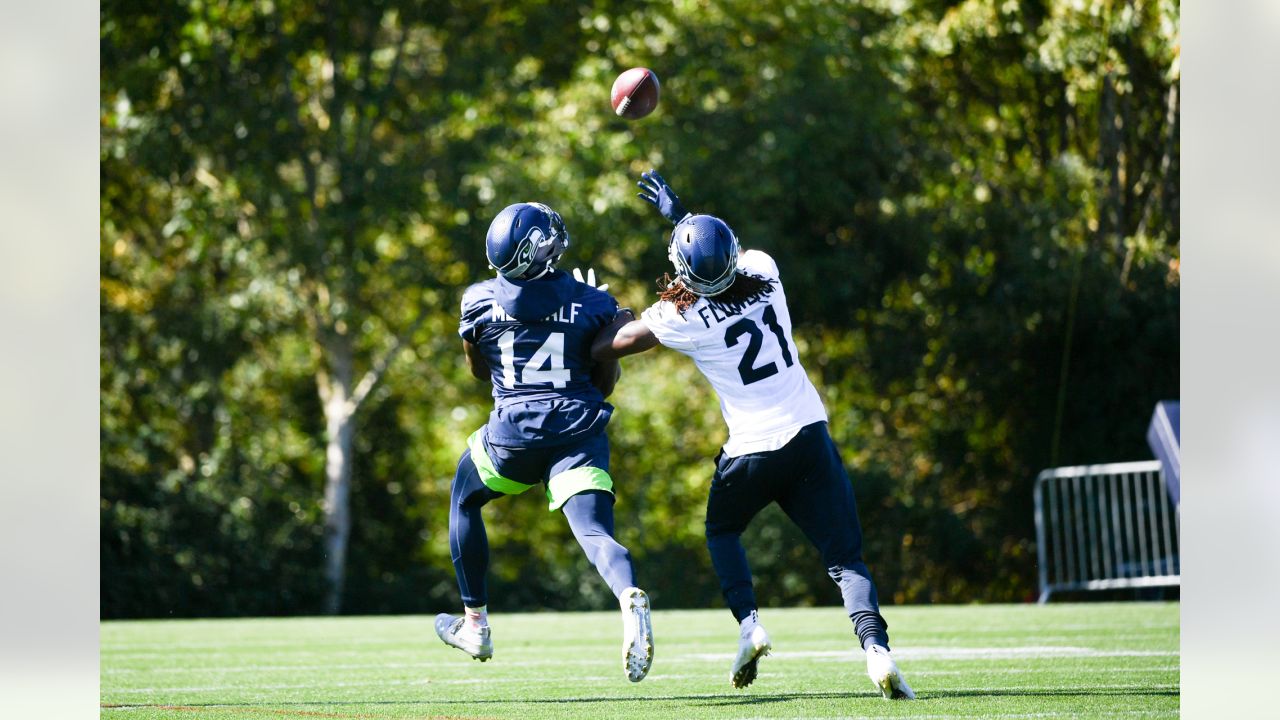 Seattle Seahawks' running back Chris Carson takes part in an NFL training  session at the Grove Hotel in Chandler's Cross, Watford, England, Thursday,  Oct. 11, 2018. The Seattle Seahawks are preparing for