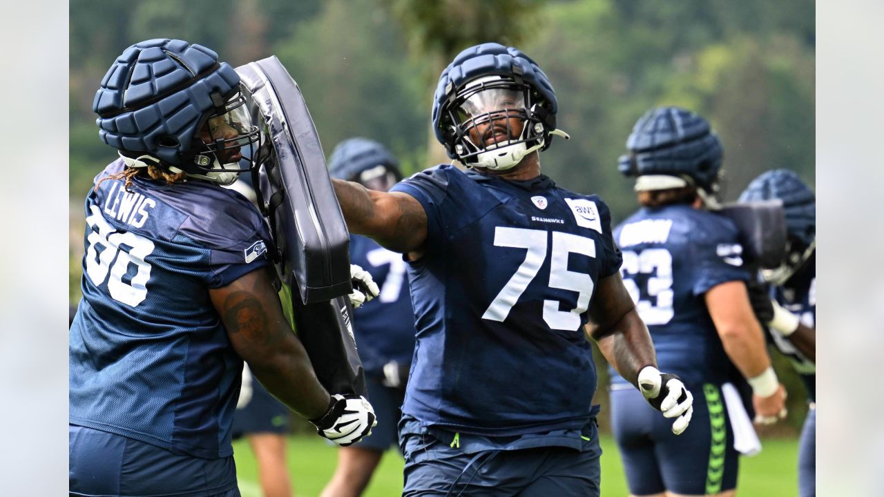 A Seattle Seahawks helmet rests on the field during NFL football practice  Monday, May 23, 2022, in Renton, Wash. (AP Photo/Ted S. Warren Stock Photo  - Alamy