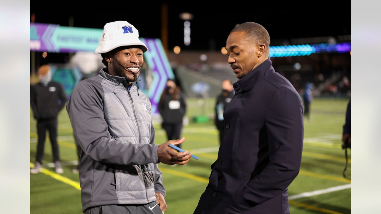 NFC cornerback Trevon Diggs of the Dallas Cowboys celebrates with Seattle  Seahawks Russell Wilson after competing in the Best Catch event at the 2022  Pro Bowl Skills Showdown Wednesday, February 2, 2022