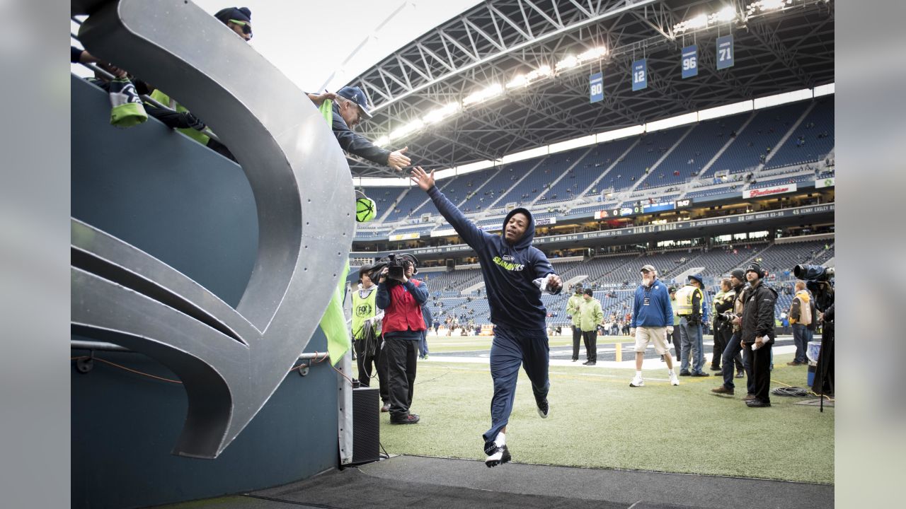 Seattle Seahawks running back Bryce Brown breaks a tackle by Cleveland  Browns defensive back Donte Whitner (31) at CenturyLink Field in Seattle,  Washington on November 29, 2015. The Seahawks clinched their fourth