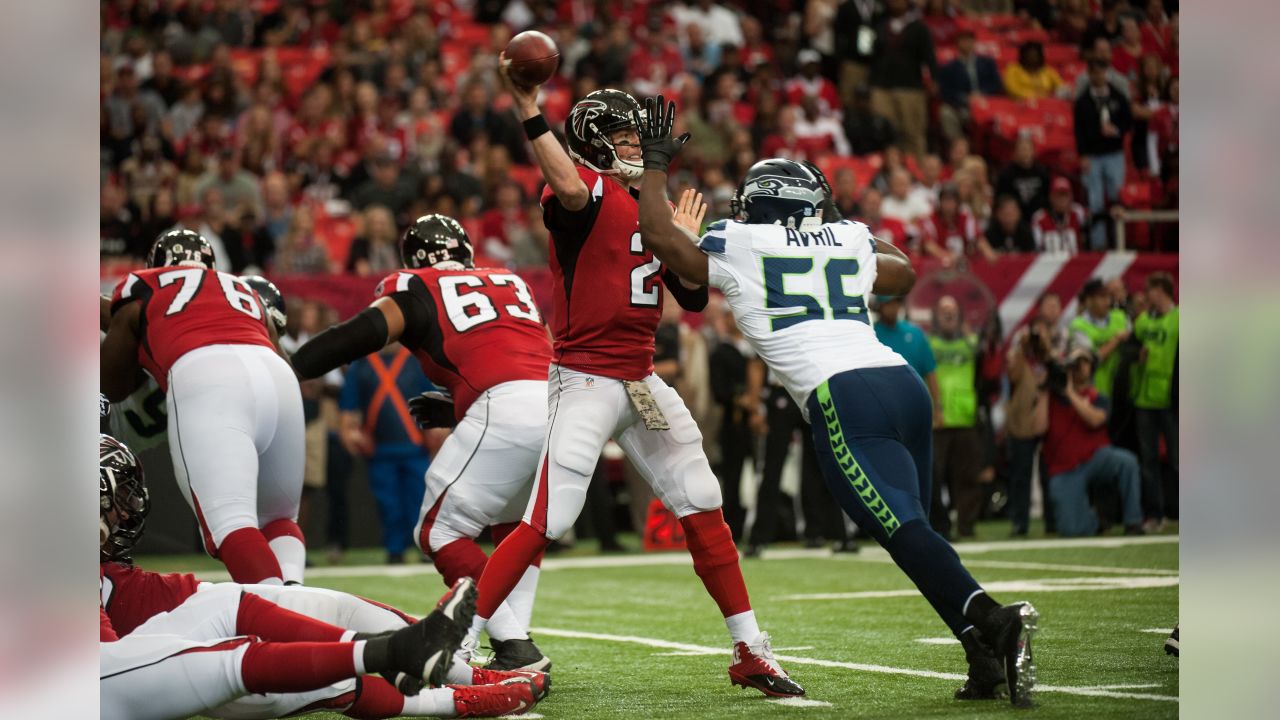 Seattle Seahawks - Seattle Seahawks' Lofa Tatupu (51) reacts after sacking  Atlanta Falcons' quarterback Michael Vick in the second quarter Sunday, Sept.  18, 2005, in Seattle. The Seahawks won, 21-18. (AP Photo/Elaine Thompson)