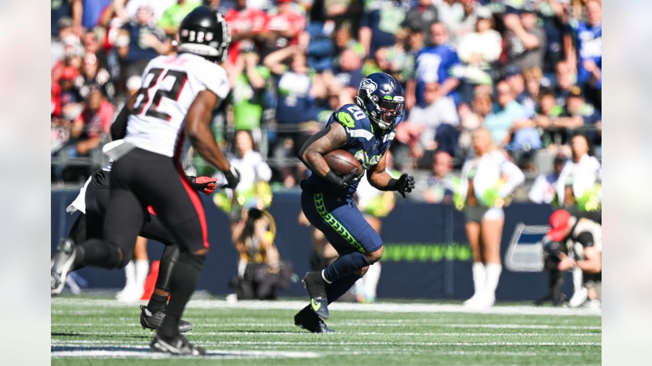 Seattle Seahawks defensive back Tariq Woolen is pictured during an NFL  football game against the Atlanta Falcons, Sunday, Sept. 25, 2022, in  Seattle. The Falcons won 27-23. (AP Photo/Stephen Brashear Stock Photo -  Alamy