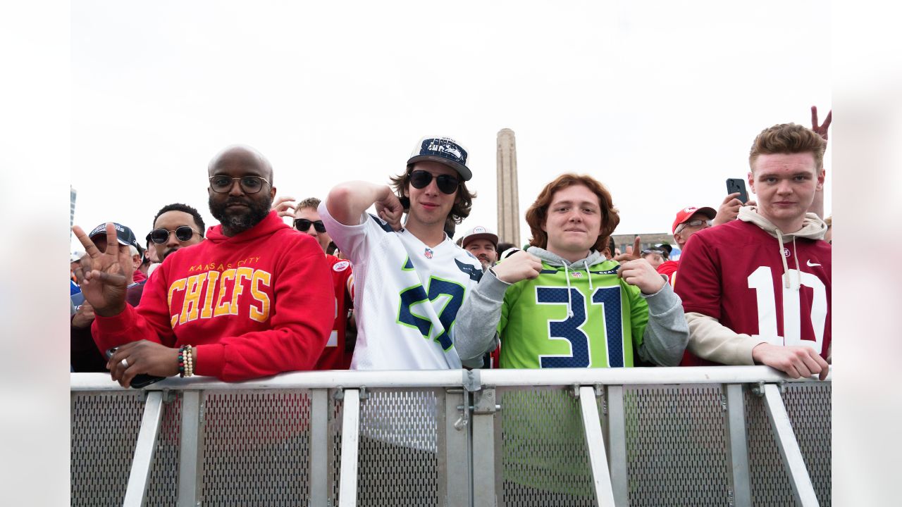 Kansas City, United States. 27th Apr, 2023. A Seahawks fan poses for a  photo before the NFL Draft at Union Station in Kansas City, Missouri on  Thursday, April 27, 2023. Photo by