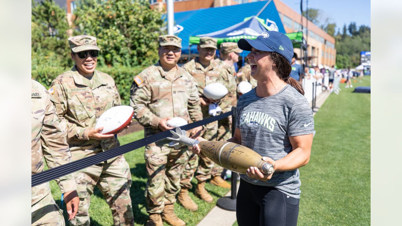 Seattle Seahawks - Lock taking time to meet with our military at practice  yesterday. Salute to service moment presented by USAA #SaluteToService