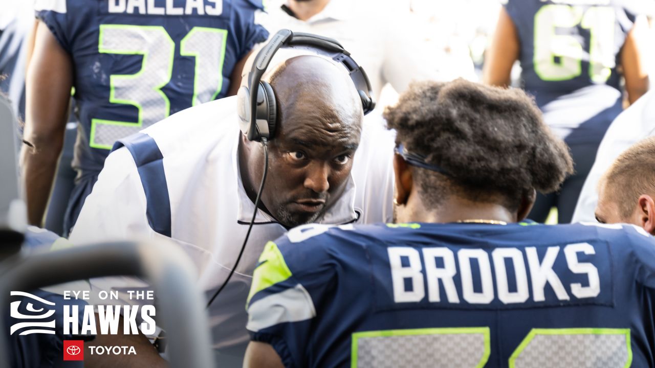 Seattle Seahawks linebacker Darrell Taylor is pictured during an NFL  football game against the Atlanta Falcons, Sunday, Sept. 25, 2022, in  Seattle. The Falcons won 27-23. (AP Photo/Stephen Brashear Stock Photo -  Alamy