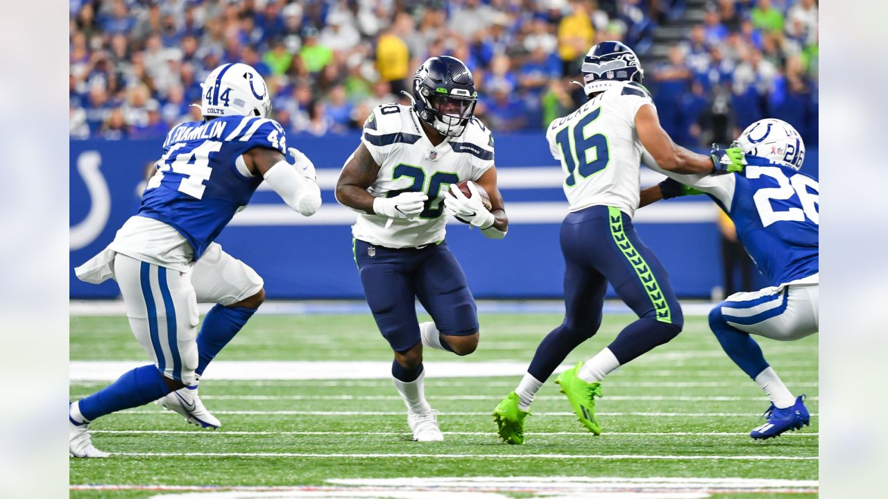 Seattle Seahawks running back Rashaad Penny (20) carries the ball during an  NFL football game against the Houston Texans, Sunday, Dec. 12, 2021, in  Houston. (AP Photo/Matt Patterson Stock Photo - Alamy