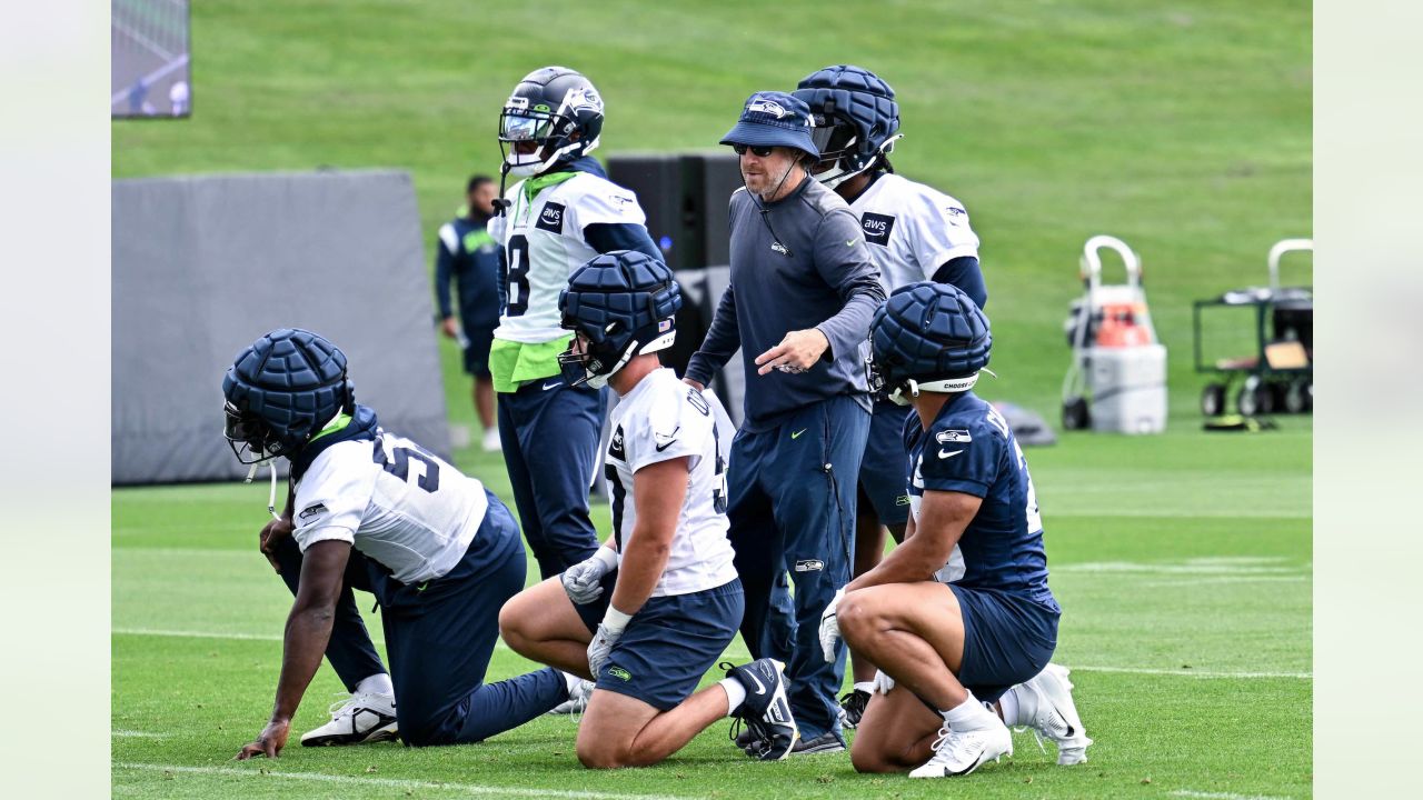 A Seattle Seahawks helmet rests on the field during NFL football practice  Monday, May 23, 2022, in Renton, Wash. (AP Photo/Ted S. Warren Stock Photo  - Alamy