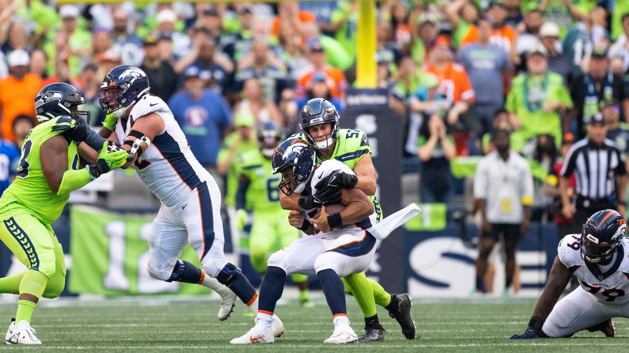 Seattle Seahawks linebacker Cody Barton (57) looks on during an