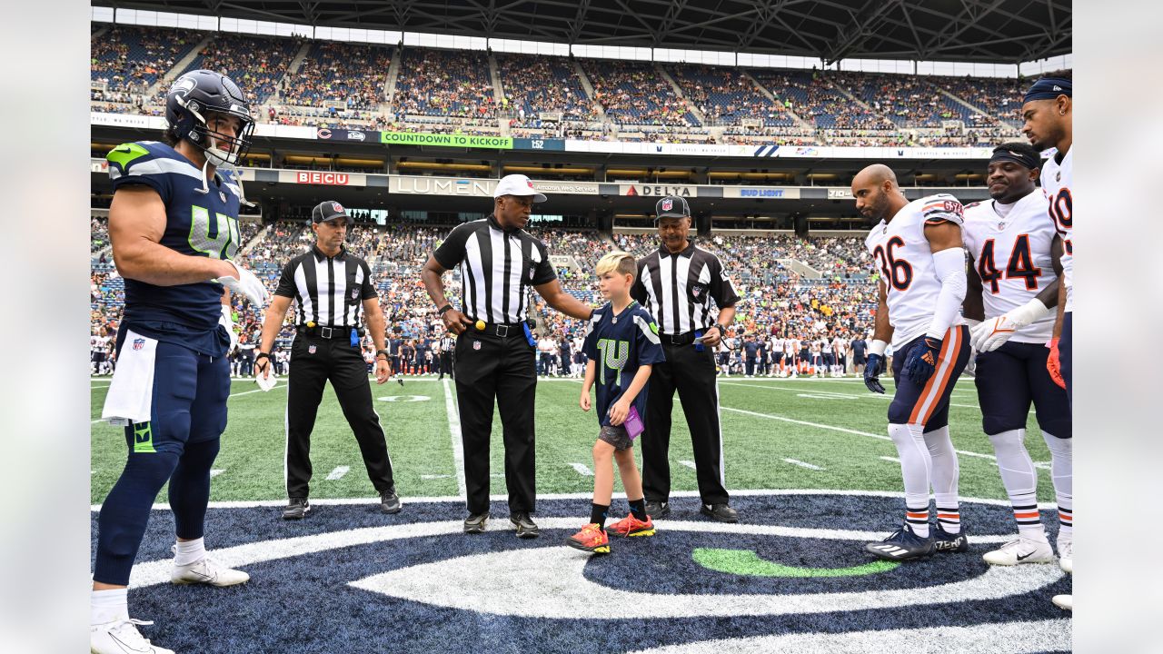 Seattle Seahawks quarterback Jacob Eason (17) during an NFL Preseason  football game against the Chicago Bears, Thursday, Aug. 18, 2022, in Seattle,  WA. The Bears defeated the Seahawks 27-11. (AP Photo/Ben VanHouten