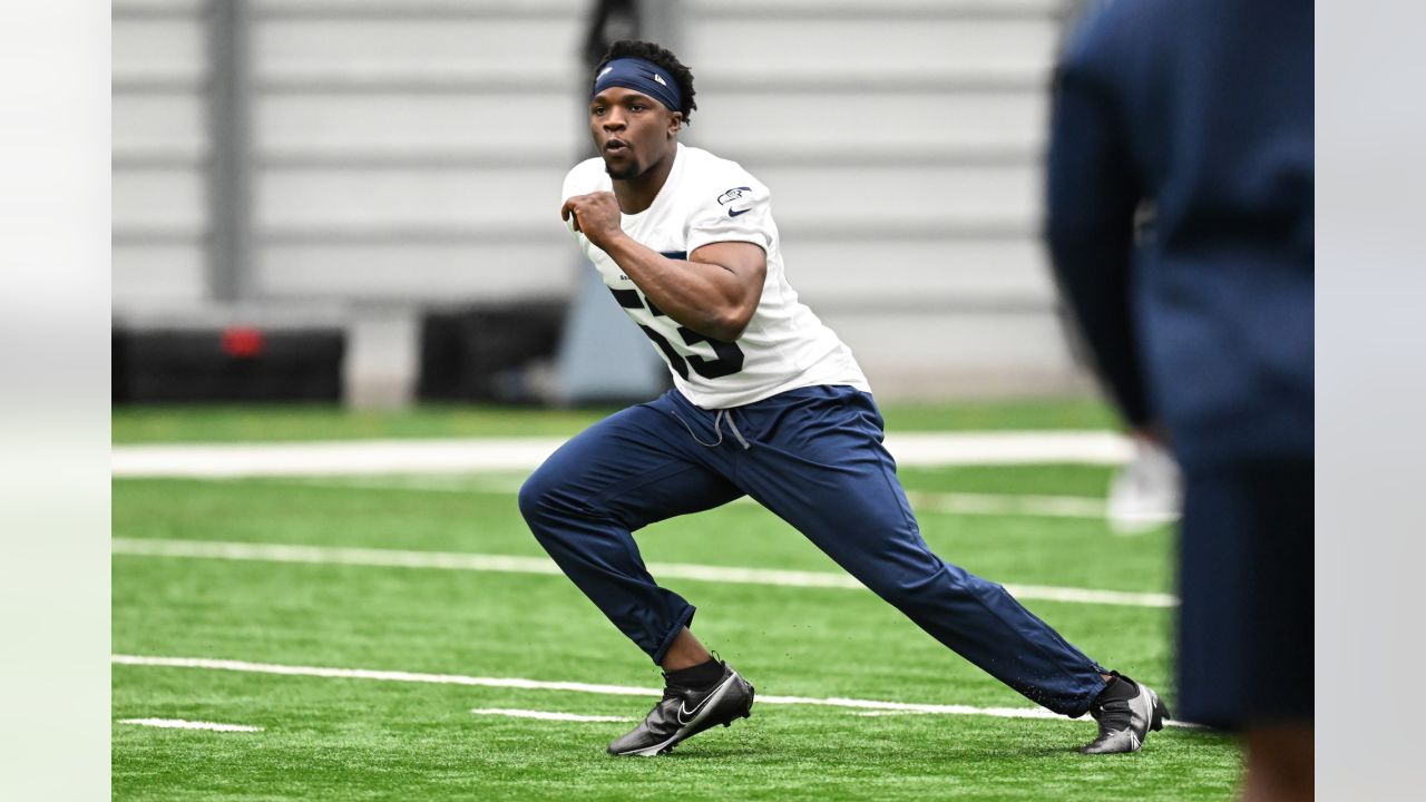 Seattle Seahawks linebacker Boye Mafe (53) walks with linebacker Derick  Hall (58) during the NFL football team's training camp, Thursday, July 27,  2023, in Renton, Wash. (AP Photo/Lindsey Wasson Stock Photo - Alamy