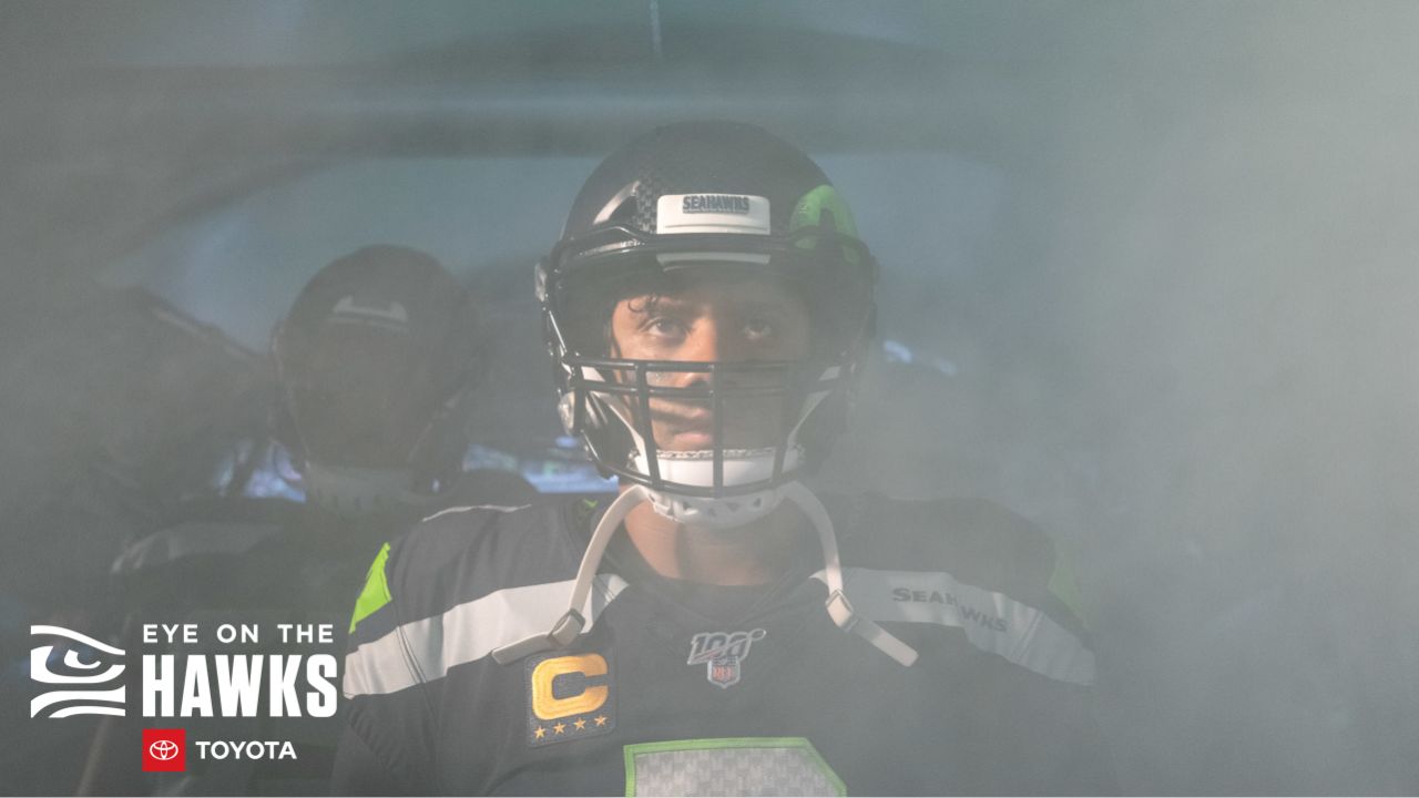 A Seahawk flies out of the tunnel before the Seattle Seahawks NFL