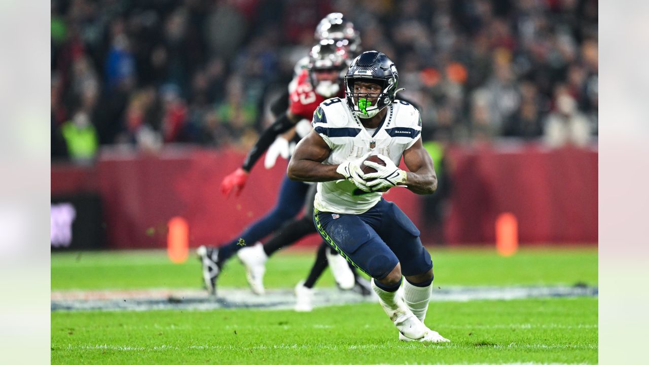 Seattle Seahawks linebacker Cody Barton picks off Tampa Bay Buccaneers  quarterback Tom Brady's underneath throw for a critical interception