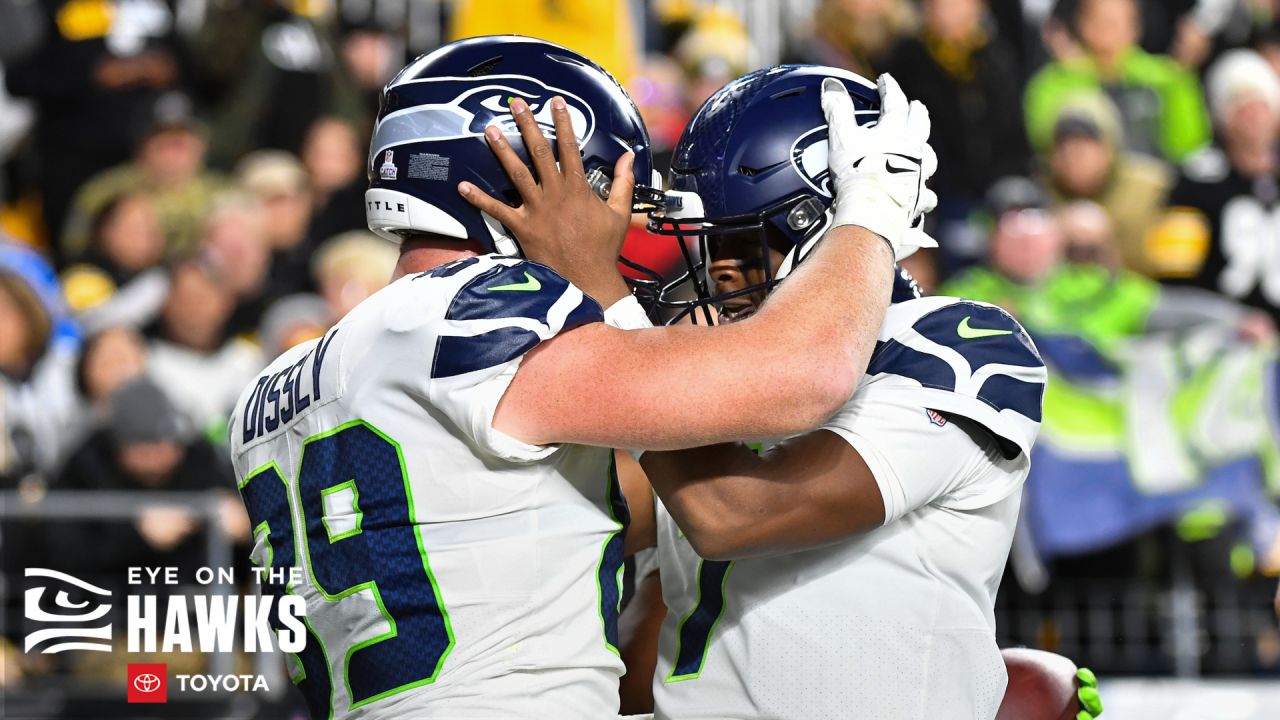 Seattle Seahawks quarterback Jake Luton passes the ball during warmups  before an NFL football game against