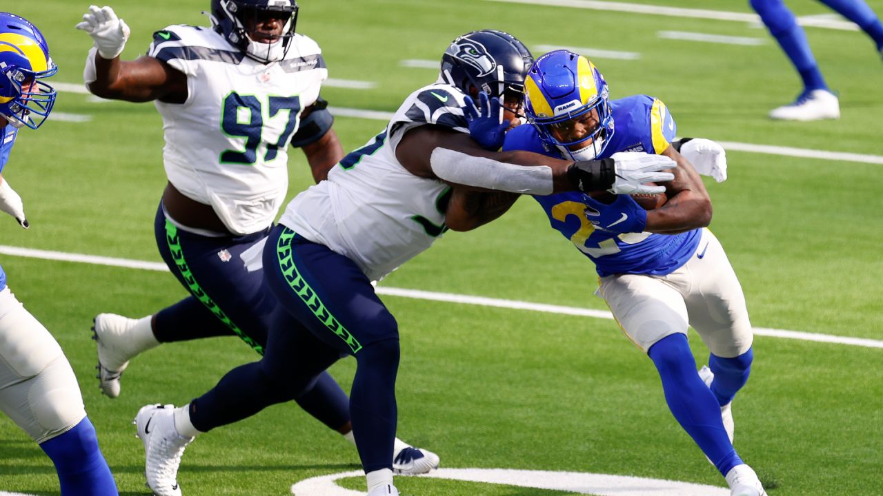 Seattle Seahawks cornerback Neiko Thorpe runs on the field during warmups  before an NFL football game against the Los Angeles Rams, Thursday, Oct. 3,  2019, in Seattle. (AP Photo/Stephen Brashear Stock Photo 