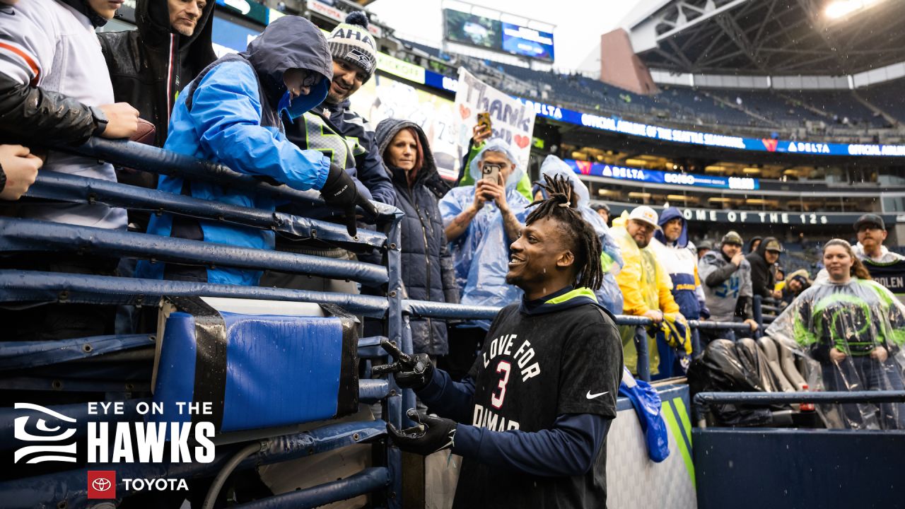 Seattle Seahawks cornerback Tariq Woolen wears a shirt with a message for  Buffalo Bills safety Damar Hamlin before an NFL football game against the  Los Angeles Rams Sunday, Jan. 8, 2023, in