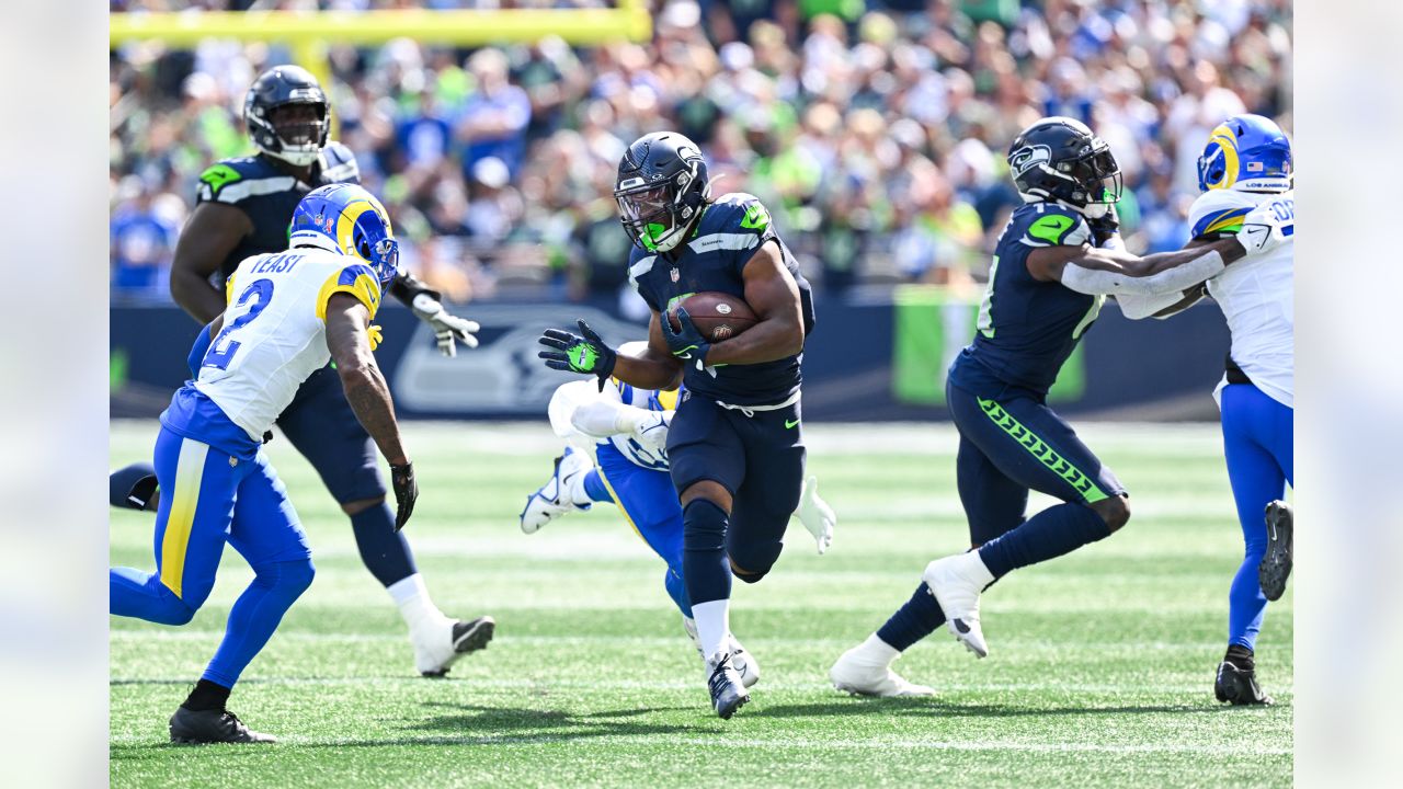 Seattle Seahawks quarterback Geno Smith (7) passes the ball before an NFL  football game against the Los Angeles Rams, Sunday, Sept. 10, 2023 in  Seattle. The Rams won 30-13. (AP Photo/Ben VanHouten