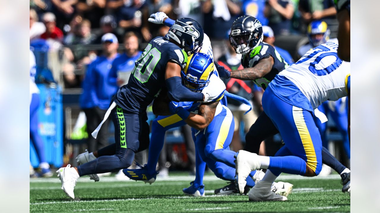 Seattle Seahawks quarterback Geno Smith (7) passes the ball before an NFL  football game against the Los Angeles Rams, Sunday, Sept. 10, 2023 in  Seattle. The Rams won 30-13. (AP Photo/Ben VanHouten