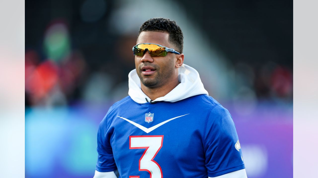 NFC cornerback Trevon Diggs of the Dallas Cowboys celebrates with Seattle  Seahawks Russell Wilson after competing in the Best Catch event at the 2022  Pro Bowl Skills Showdown Wednesday, February 2, 2022