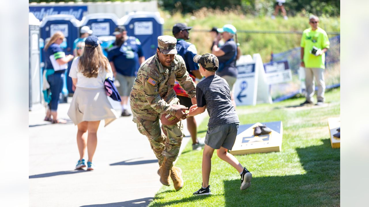 Seattle Seahawks - Lock taking time to meet with our military at practice  yesterday. Salute to service moment presented by USAA #SaluteToService