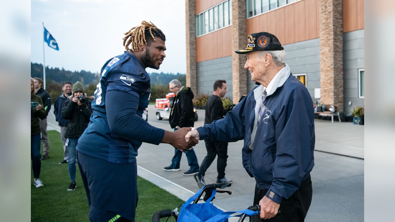 2018 Week 11: Salute To Service Game 12 Flag Raiser Art Unruh Visits  Seahawks Practice