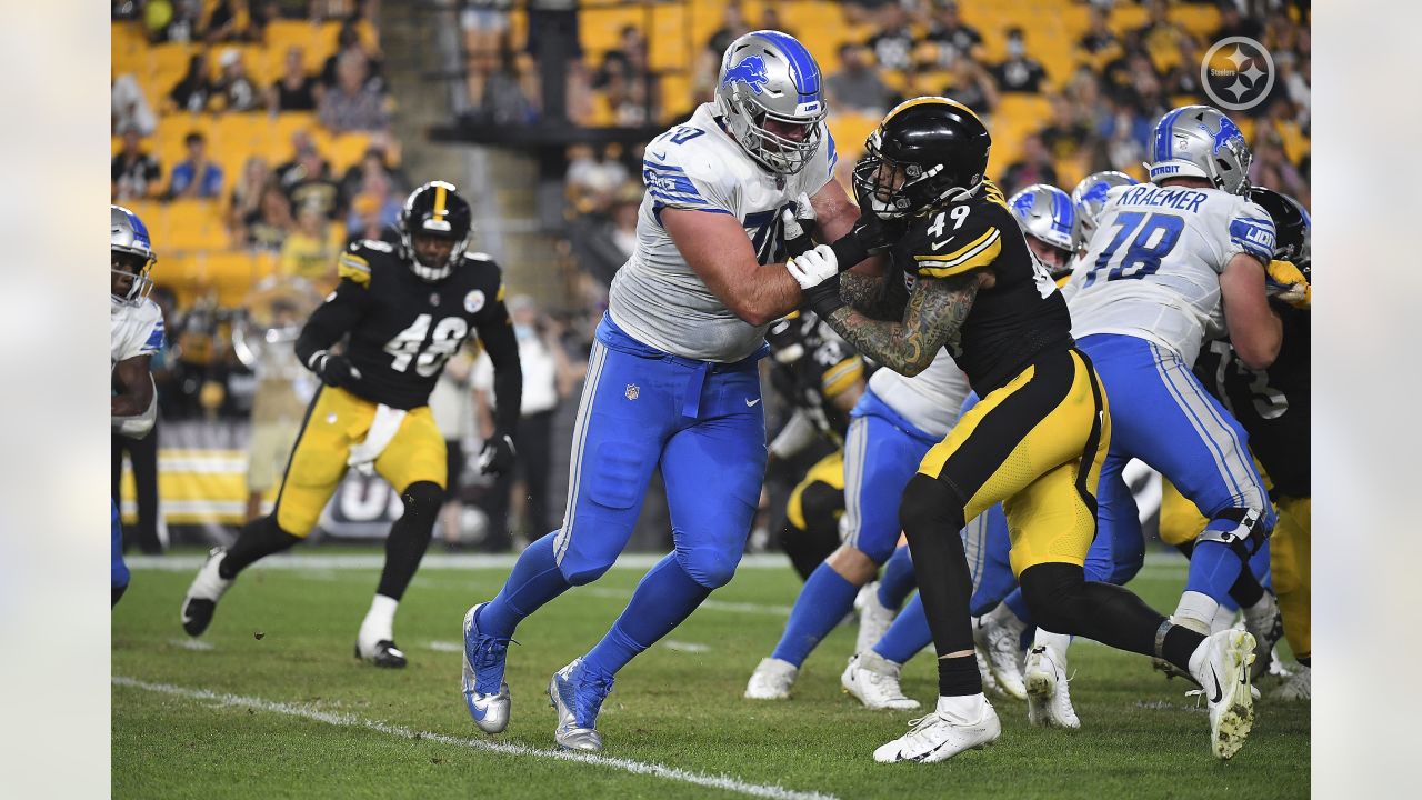 PHILADELPHIA, PA - AUGUST 12: Pittsburgh Steelers defensive end Cassius  Marsh (49) looks on during the preseason game between the Philadelphia  Eagles and the Pittsburgh Steelers on August 12, 2021 at Lincoln