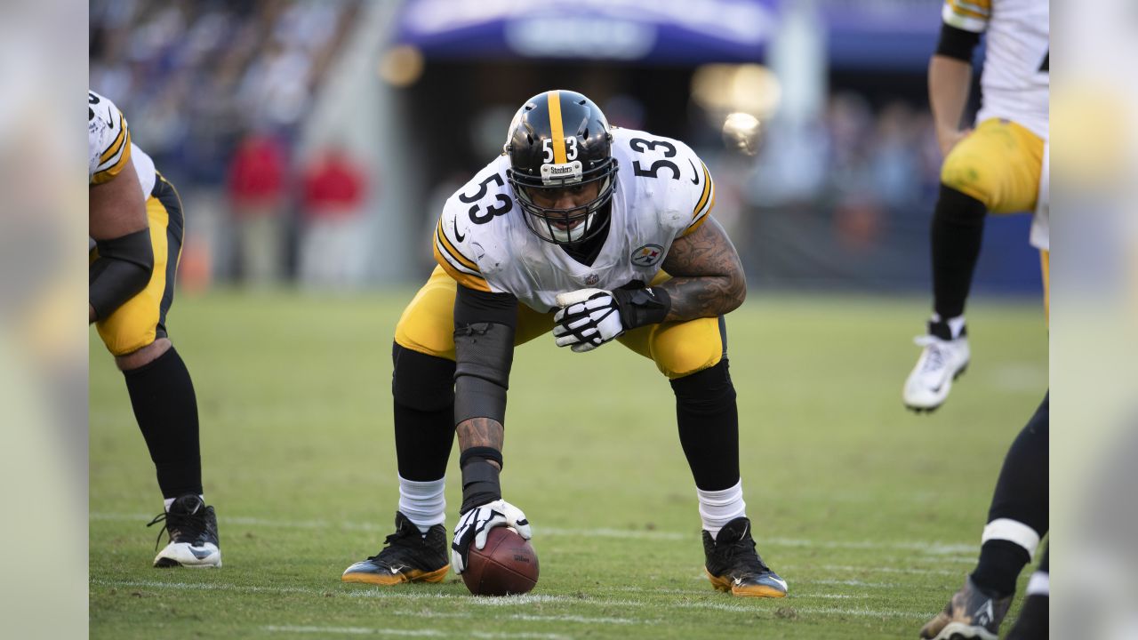 Pittsburgh Steelers' Maurkice Pouncey (53) on the bench against the  Carolina Panthers during the second half